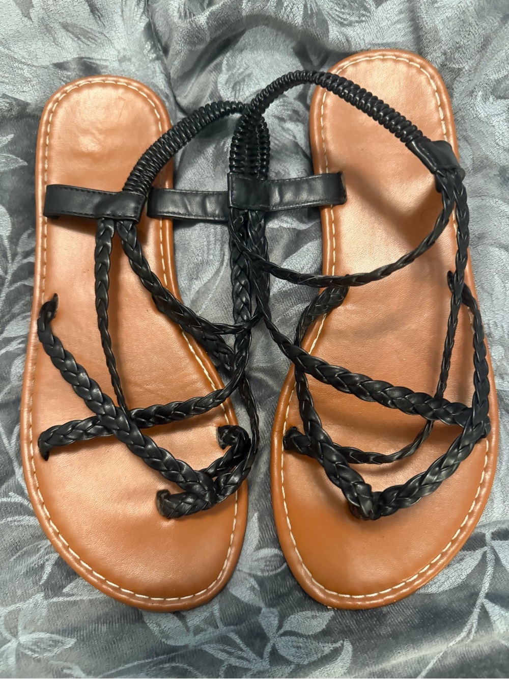 Women’s Braided Strappy Sandals — Black/Tan